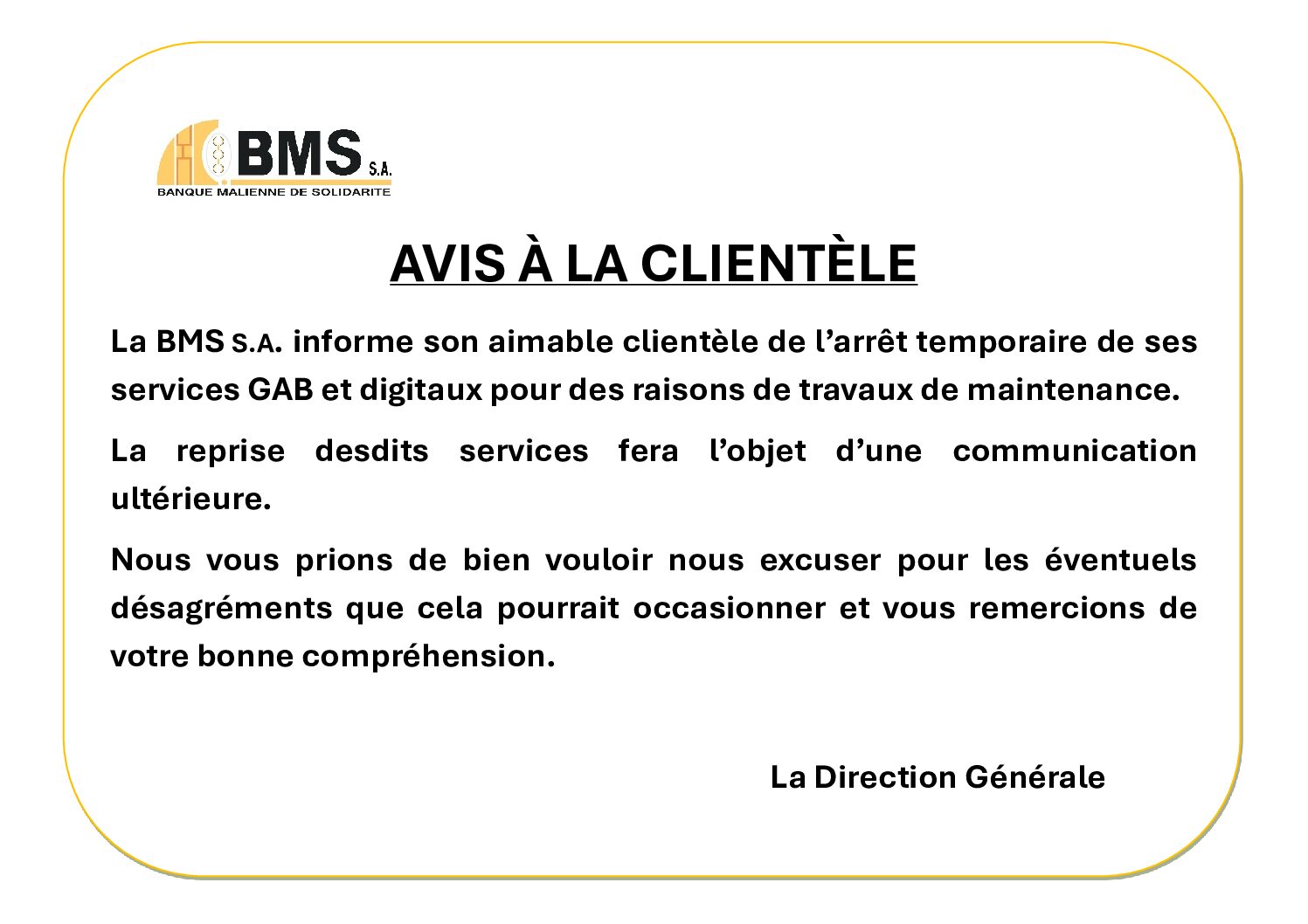 AVIS A LA CLIENTEL_Arrêt services GAB et Digitaux